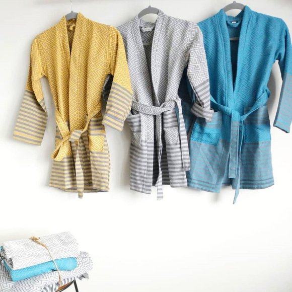 Kids Bathrobe Handmade Turkish Cotton Blue - Picture 2 of 3